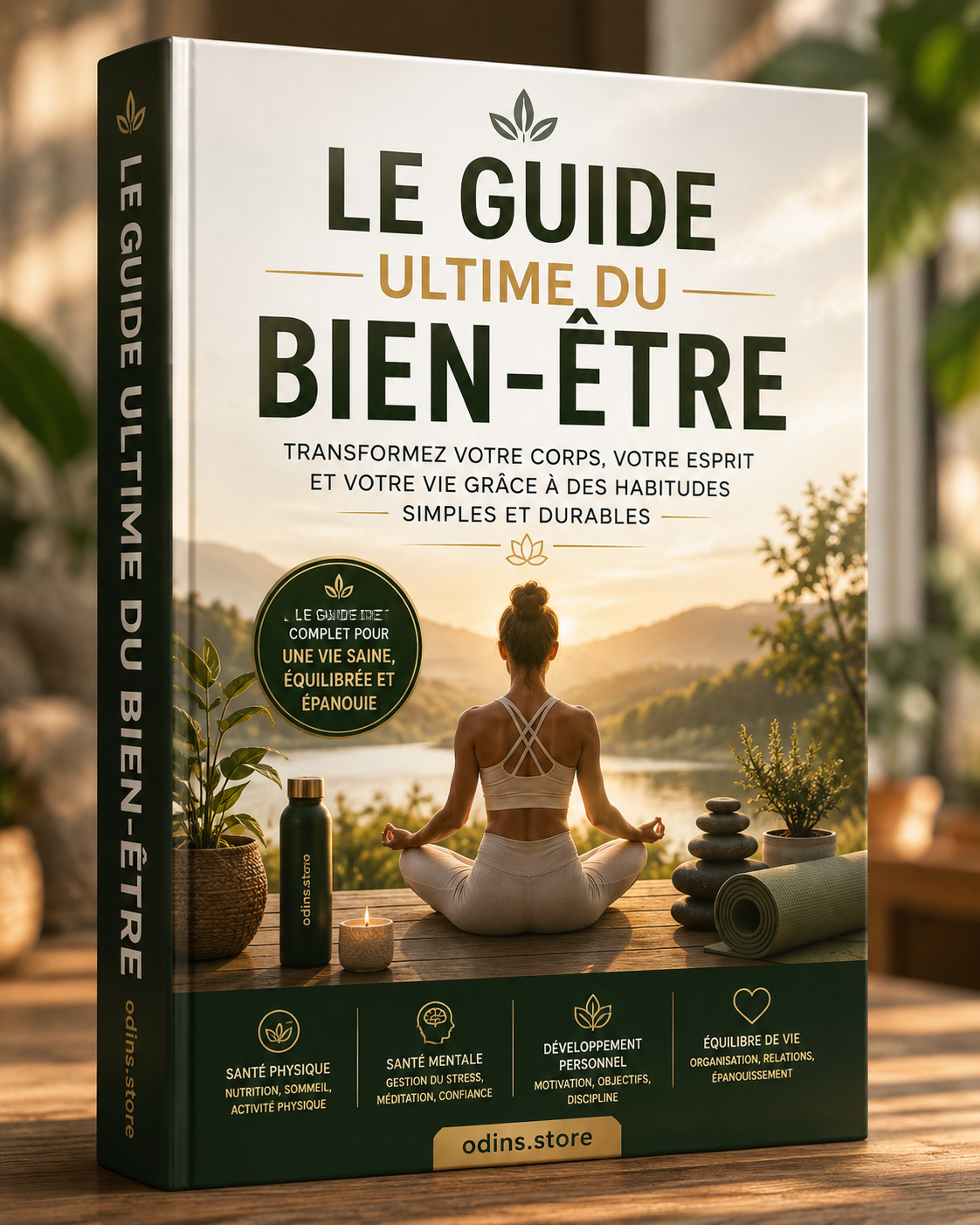Livre numérique Guide Ultime du Bien-être de Novelify, couverture avec illustrations apaisantes et titre visible.