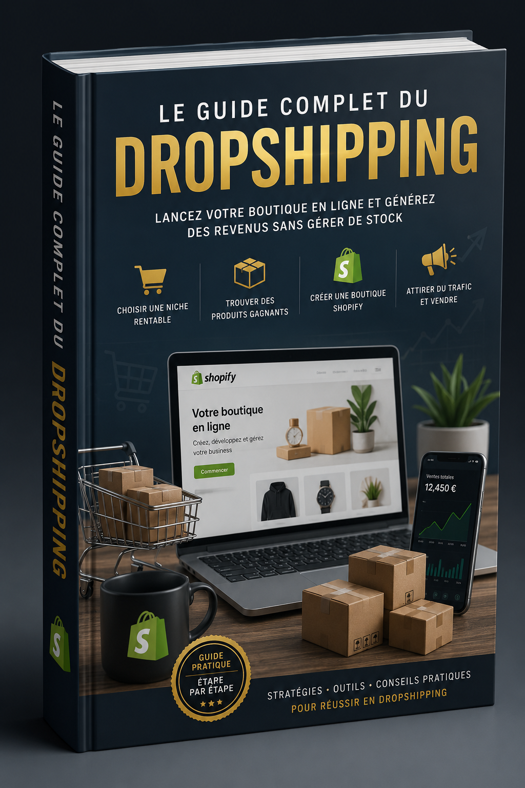 Couverture du livre numérique "Le Guide complet du Dropshipping" de Novelify avec titre en gros caractères.