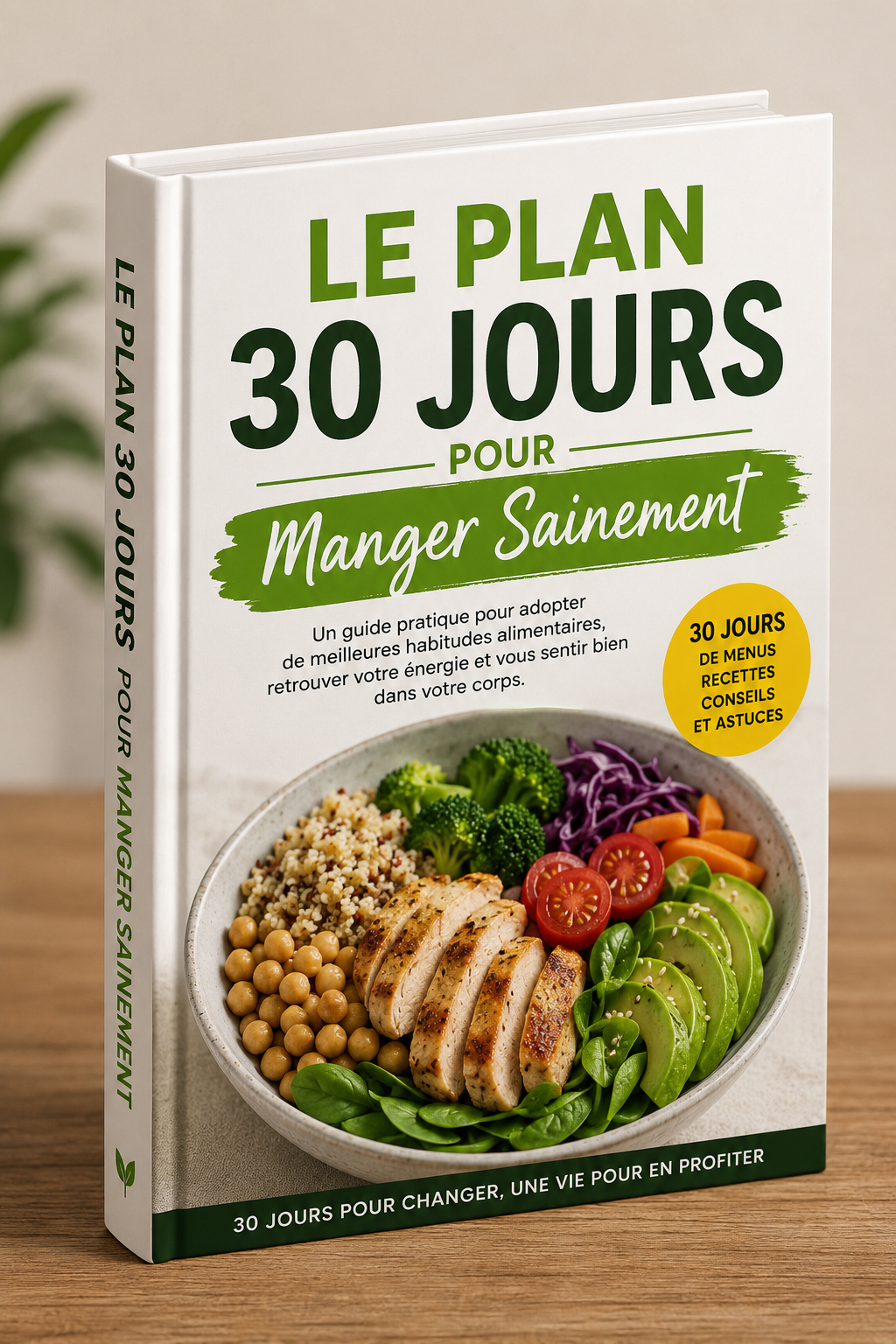 Livre numérique Le Plan 30 Jours pour Manger Sainement de Novelify avec couverture illustrée colorée.
